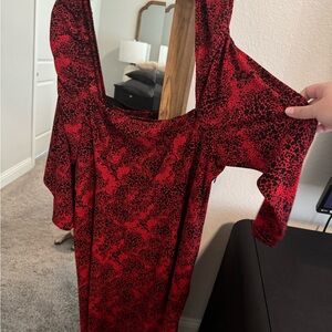 Leith Nordstrom Red and Black puff long sleeve Dress